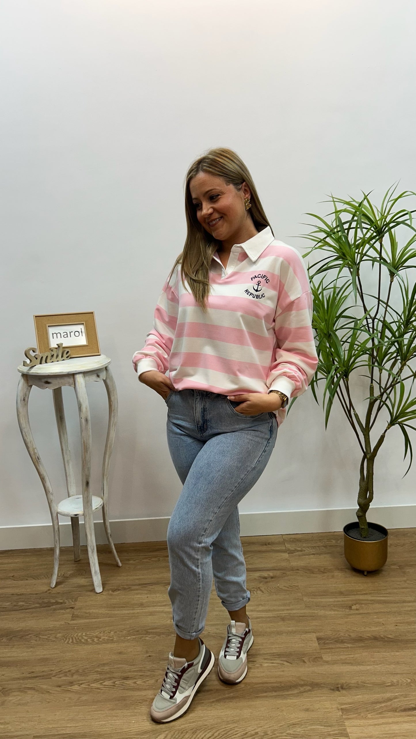 SUDADERA RAYAS ROSA