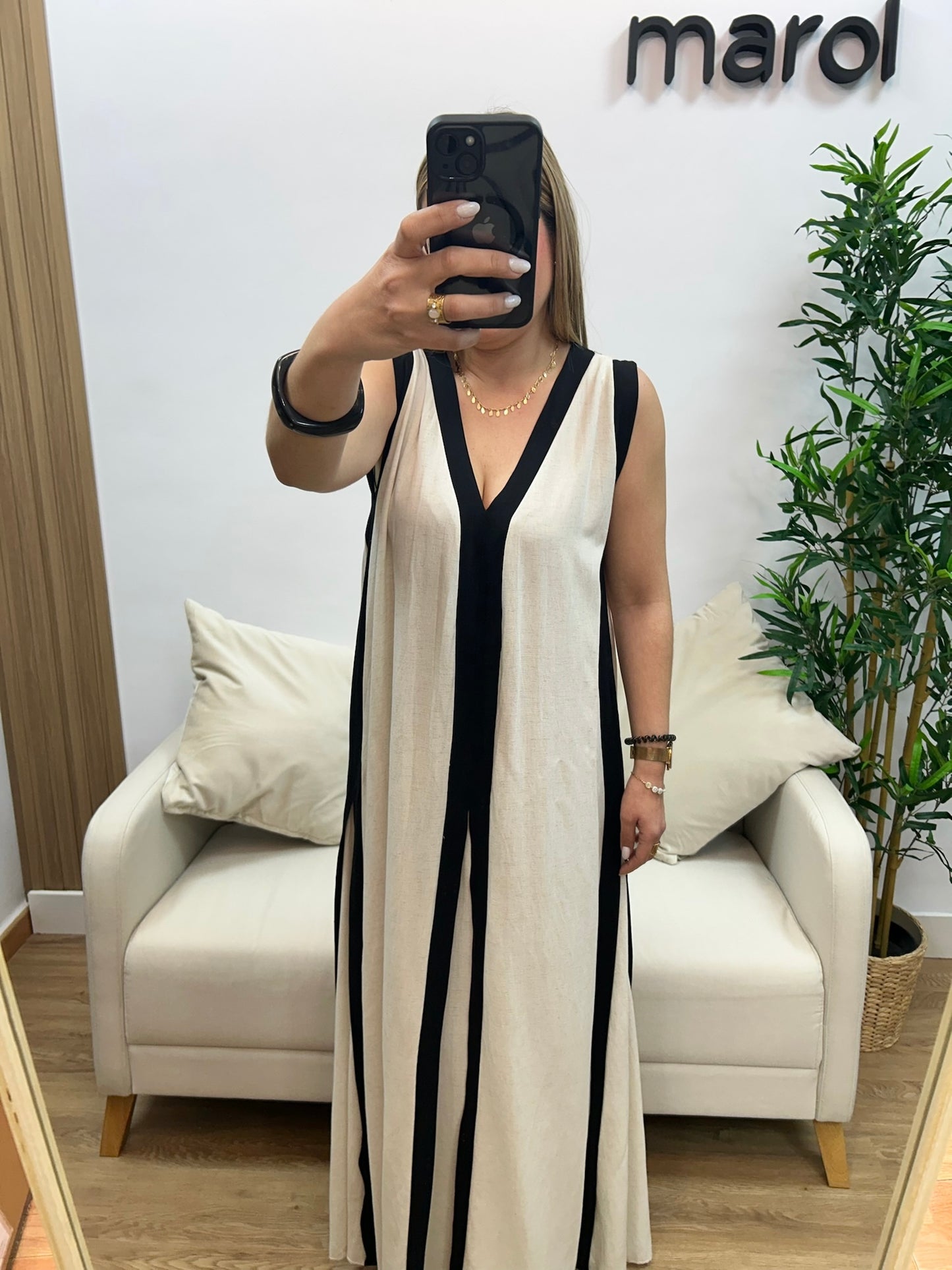 VESTIDO LINO ESCOTE PICO