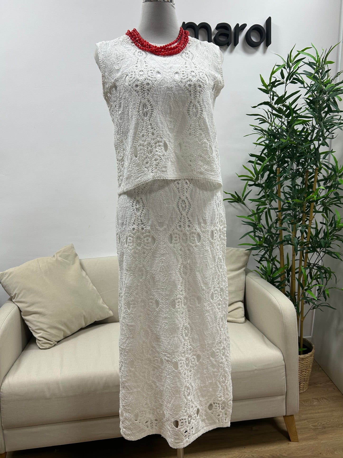 Conjunto crochet blanco falda + top | Talla única