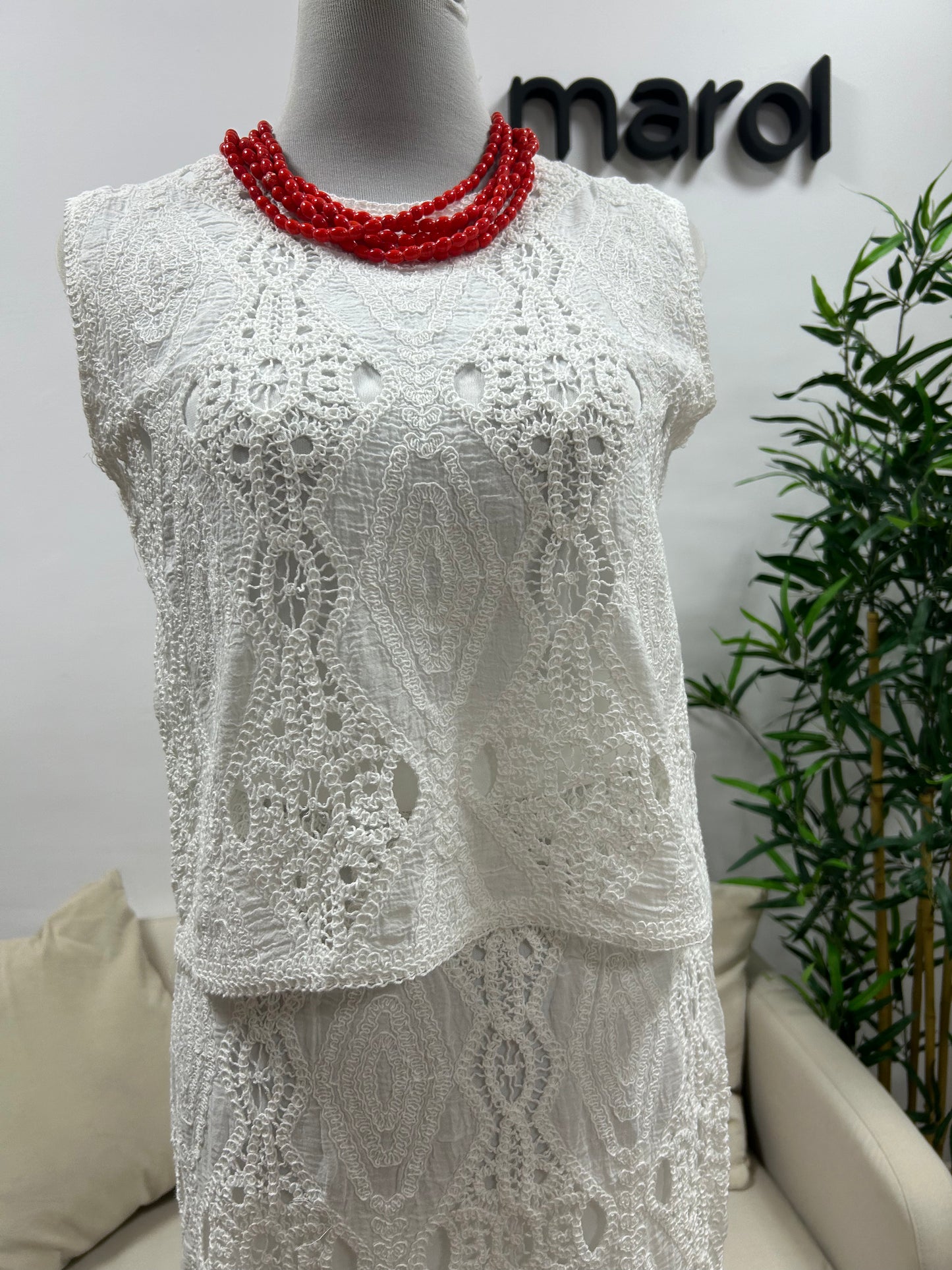 Conjunto crochet blanco falda + top | Talla única