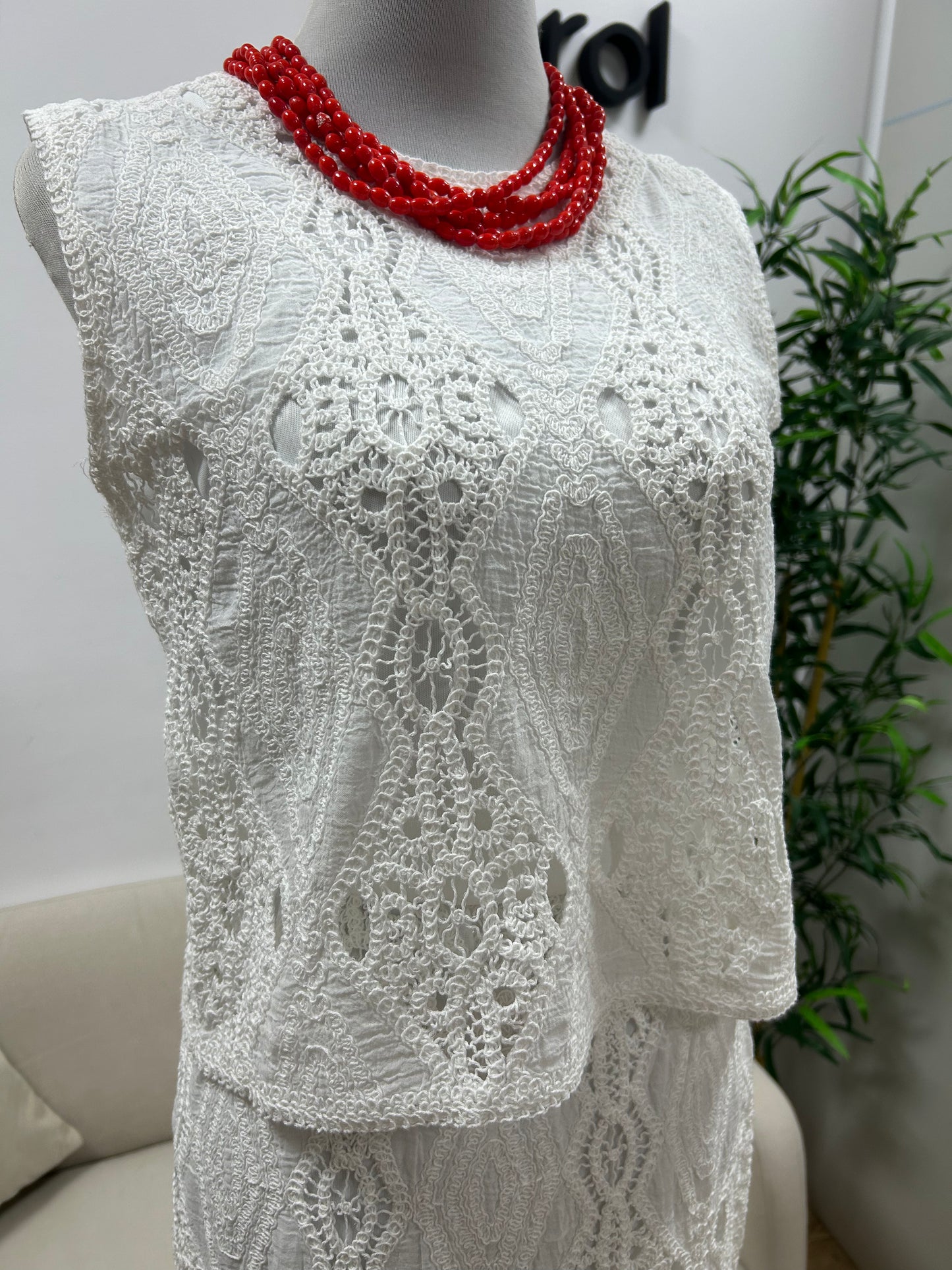 Conjunto crochet blanco falda + top | Talla única
