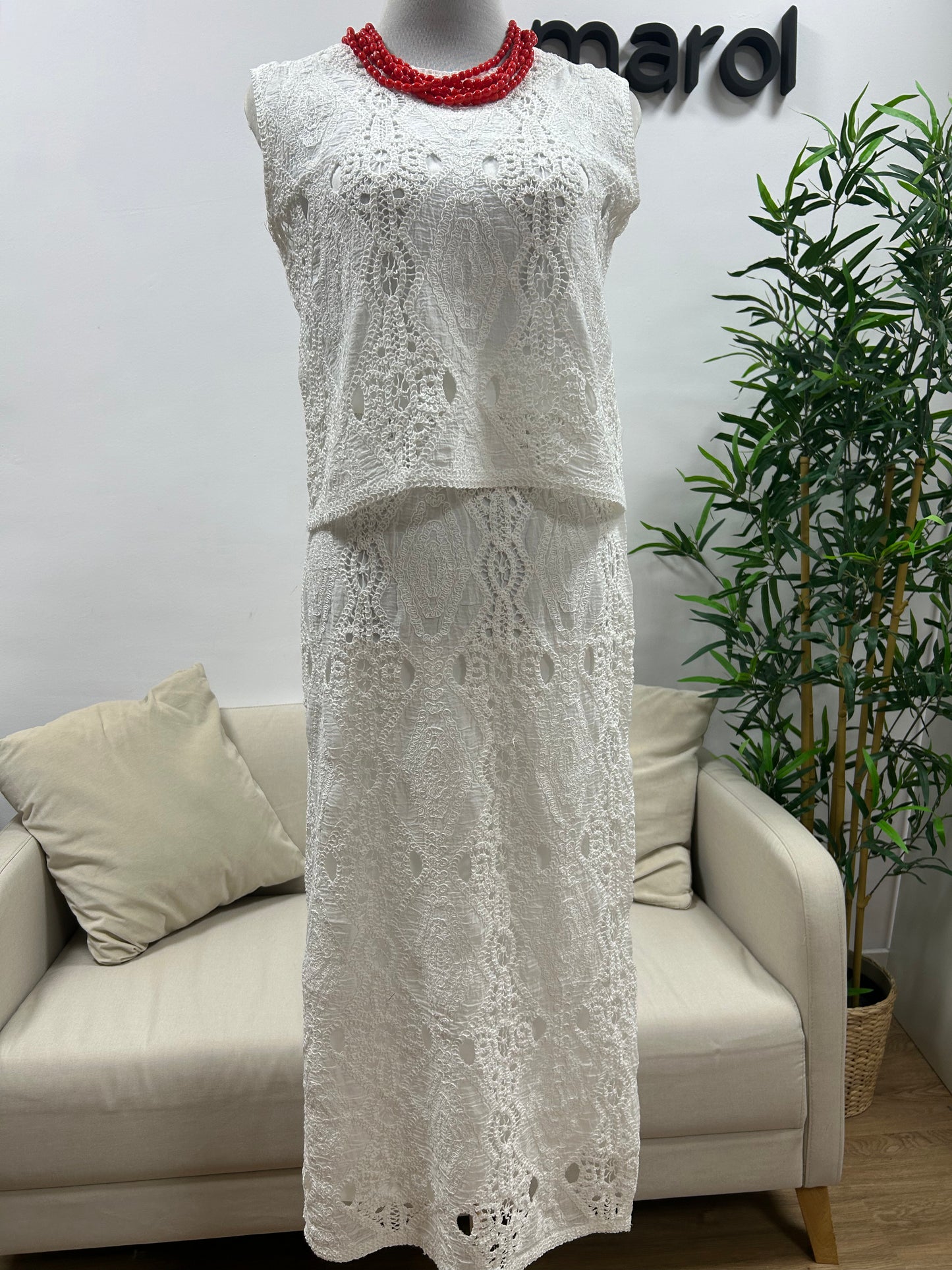 Conjunto crochet blanco falda + top | Talla única
