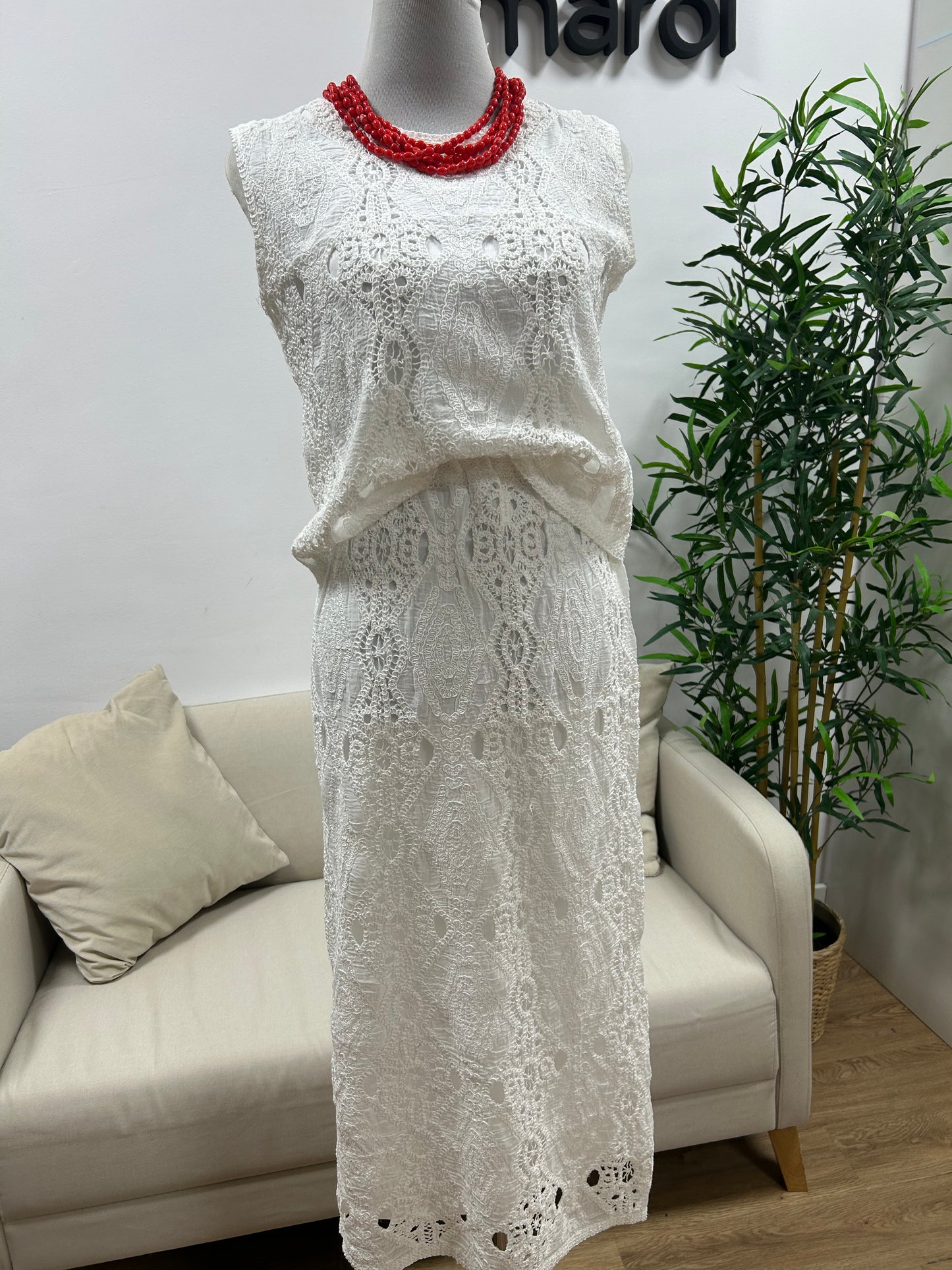 Conjunto crochet blanco falda + top | Talla única