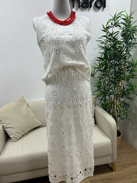 Conjunto crochet blanco falda + top | Talla única